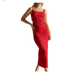 Red ribbed cutout maxi dress